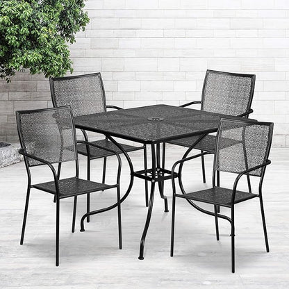 Flash Furniture Oia Commercial Grade 35.5" Square Black Indoor-Outdoor Steel Patio Table Set with 4 Square Back Chairs