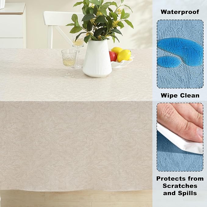 Newbridge Napa Leaf Taupe Vinyl Flannel Backed Tablecloth, 52 x 70 Inch Rectangle, Hotel Quality Waterproof Indoor Outdoor Table Cover for Kitchen, Patio, Dining, BBQ