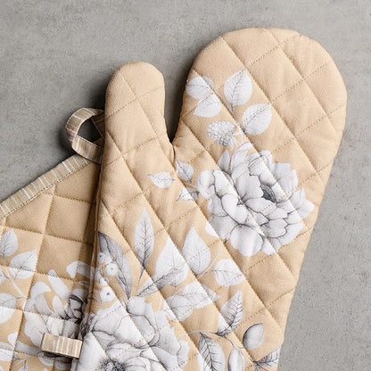 Maison d' Hermine 100% Cotton Oven Mitt & Pot Holder Set (7.5"x13" & 8"x8") Heat Resistant BBQ Cooking Gloves with Loop for Thanksgiving Christmas Decorations Handling Hot Pans (Pretty Autumn)