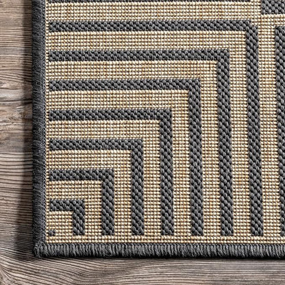 Nuloom Asha Dark Grey/Ivory, 9'6" x 12', Casual, Striped Border, Soft and Cozy, High Traffic, Stain Resistant, Easy Clean, Durable Area Rug for Indoor/Outdoor Patio, Deck, Porch, Garden, Courtyard