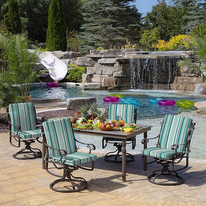 Arden Outdoor Patio Dining Chair Cushion, 20x44, Rain-Proof Seat Pad, Fade-Resistant Outdoor Cushion Teal Cobalt Stripe