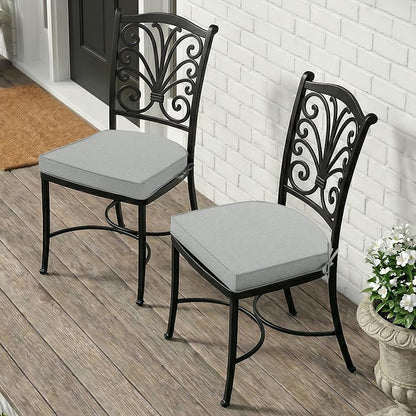 Outdoor Chair Cushions D Shaped, Set of 2, 17 x 16 Inch, Light Grey | Water Resistant, Fade Resistant, Patio Furniture Seat Chair Pads Replacement with Ties, Non-Slip Bottom, Removable Cover