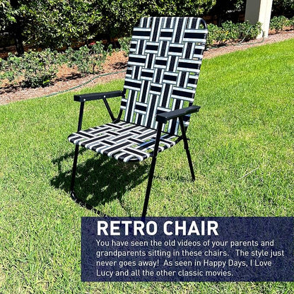 EasyGo Product Portable – Retro Style High Back Design – Outdoor Webbed Chair for Backyard, Camping, Sporting Events – Easy Folding, 4 Pack, Black/Grey