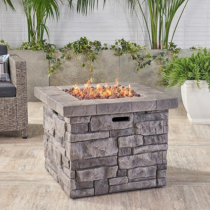 30'' Propane Fire Pit Table Hidden Tank Inside, 40,000 BTU Square Outdoor Gas Firepit with Auto-Ignition, Waterproof Cover for Patio Deck, Stone Gray