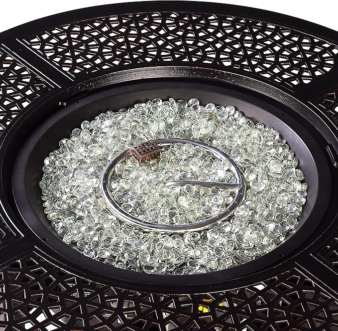 Aluminum 57,0000 BTU 44 in. Round Propane Black Fire Pit Table with Fire Beads, Lid, Propane Tank Cover and Table Fabric Covers in Copper Finish