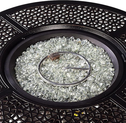 Aluminum 57,0000 BTU 44 in. Round Propane Black Fire Pit Table with Fire Beads, Lid, Propane Tank Cover and Table Fabric Covers in Copper Finish