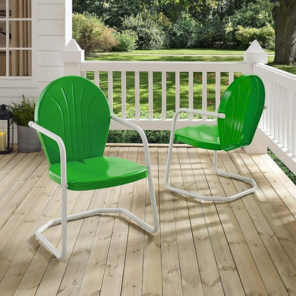 Crosley Furniture Griffith Outdoor Chair, Retro Metal Patio Chairs for Dining, Porch, Deck, Balcony, Grasshopper Green