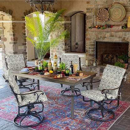 Arden 4-Pack Outdoor Patio Dining Chair Cushion, 20x44, Rain-Proof Seat Pad, Fade-Resistant Outdoor Cushion Neutral Aurora Damask