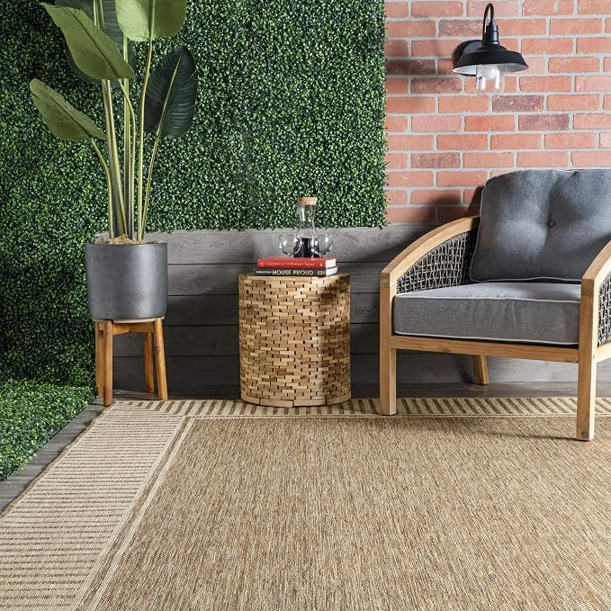 nuLOOM Asha Light Brown Bordered Indoor/Outdoor Area Rug, 7' x 9'