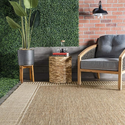 nuLOOM Asha Light Brown Bordered Indoor/Outdoor Area Rug, 7' x 9'