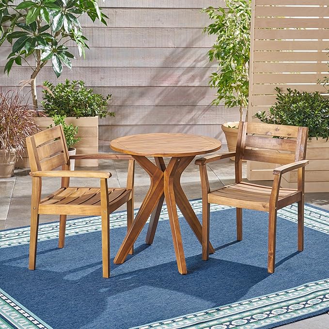 Christopher Knight Home Addison Outdoor 3 Piece Acacia Wood Bistro Set, Teak Finish