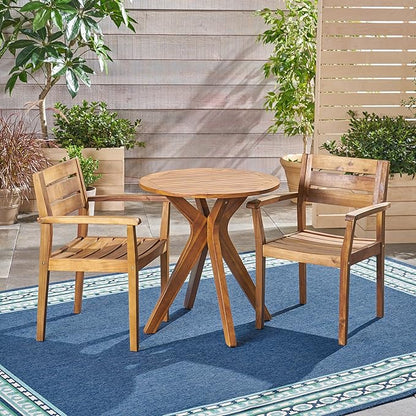 Christopher Knight Home Addison Outdoor 3 Piece Acacia Wood Bistro Set, Teak Finish