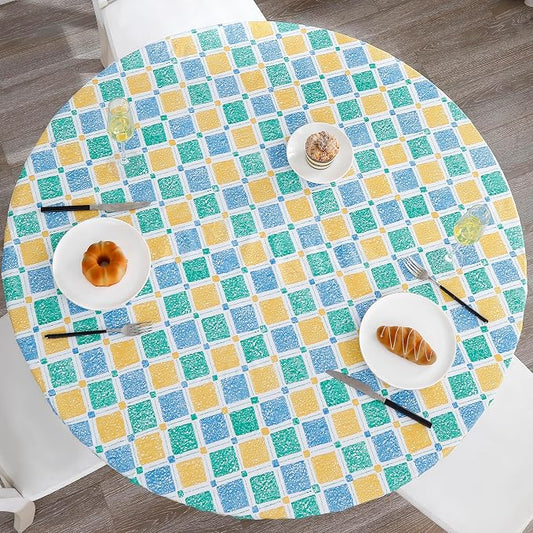 Walrus Round Vinyl Fitted Tablecloth with Flannel Backing Elastic Edge Design Table Cover Waterproof Oil-Proof PVC Table Cloth Stain-Resistant Best for 45"-56" Round