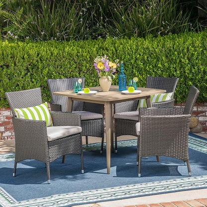 Christopher Knight Home Jo Outdoor 5 Piece Wood and Wicker Dining Set, Gray Finish/Gray