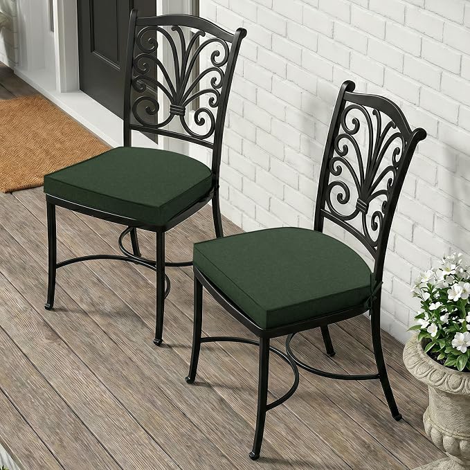 Outdoor Chair Cushions D Shaped, Set of 2, 17 x 16 in, Olive Green | Water Resistant, Fade Resistant, Patio Furniture Seat Chair Pads Replacement with Ties, Non-Slip Bottom, Removable Cover