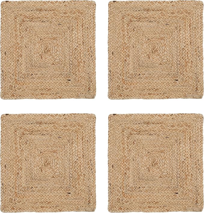 Hausattire Jute Braided Placemats 14x14 Inches Set of 4 Reversible Handwoven Boho Vintage Easter Placemats for Kitchen Dining Tables|BBQ's Farmhouse Decor Indoor & Outdoor Parties|Natural