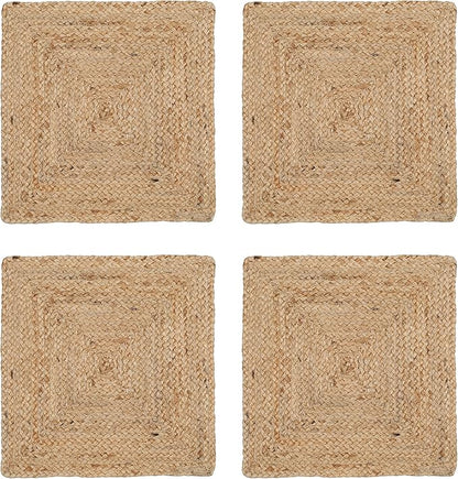 Hausattire Jute Braided Placemats 14x14 Inches Set of 4 Reversible Handwoven Boho Vintage Easter Placemats for Kitchen Dining Tables|BBQ's Farmhouse Decor Indoor & Outdoor Parties|Natural