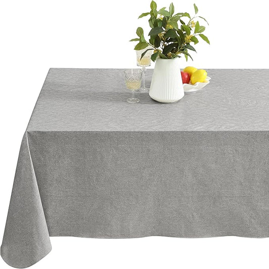 Newbridge Napa Leaf Grey Vinyl Flannel Backed Tablecloth, 60 x 102 Inch Rectangle, Hotel Quality Waterproof Indoor Outdoor Table Cover for Kitchen, Patio, Dining, BBQ