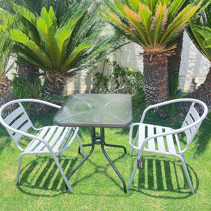 Indoor Outdoor Set of 2 Silver Gray Restaurant Metal Aluminum Slat Stack Chairs Lightweight