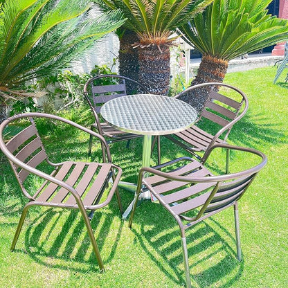 Indoor Outdoor Set of 3 Bronze Restaurant Metal Aluminum Slat Stack Chairs Lightweight