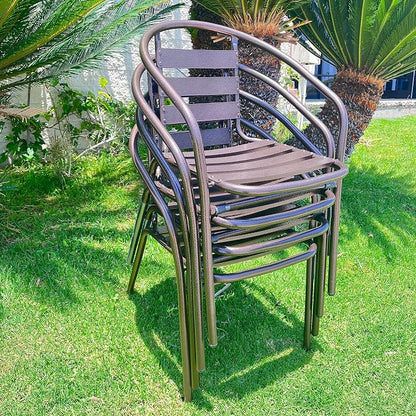 Indoor Outdoor Set of 4 Bronze Restaurant Metal Aluminum Slat Stack Chairs Lightweight