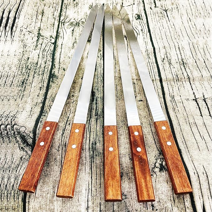 23.6 Inch Long Kabob Skewers,0.91Inch Wide Skewers for Kabobs,Metal Stainless Steel Kebob for Grilling,Extra Large Flat Kebab BBQ Tool,Barbecue Sticks with Wood Handle,Set of 7