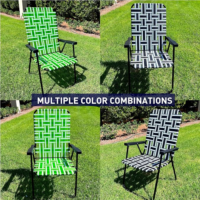 Lawn Chair Folding Steel Webbing Chaise Patio Lounger Seat Wood Handles Great for Camping, Beach, Fishing, Backyard, Stadium, Pool, Boating, Sports and Lawn 4 Pack Red