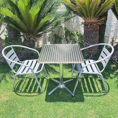 Indoor Outdoor Set of 2 Silver Gray Restaurant Metal Aluminum Slat Stack Chairs Lightweight