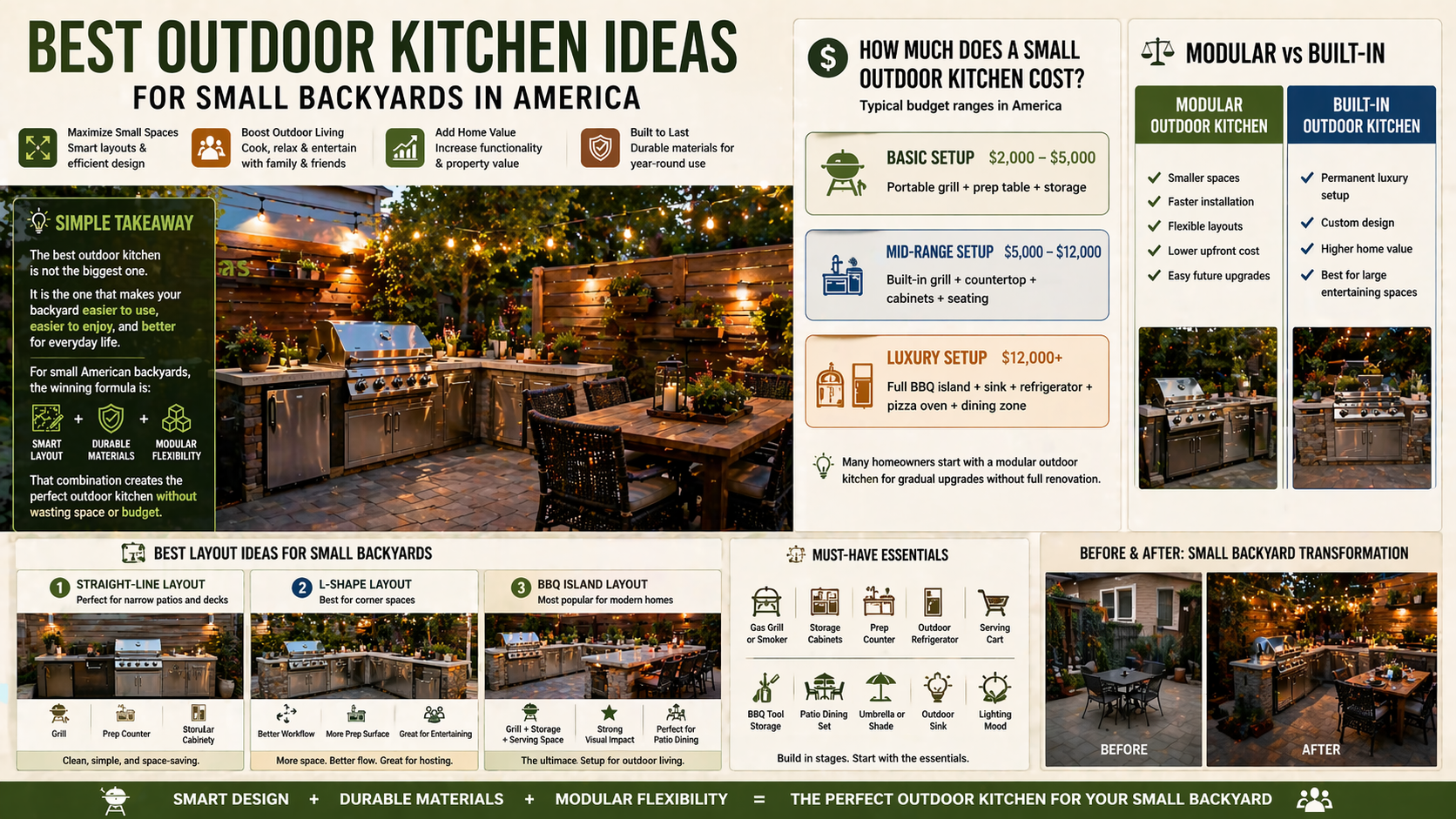 Outdoor kitchen design guide with images and text on a website