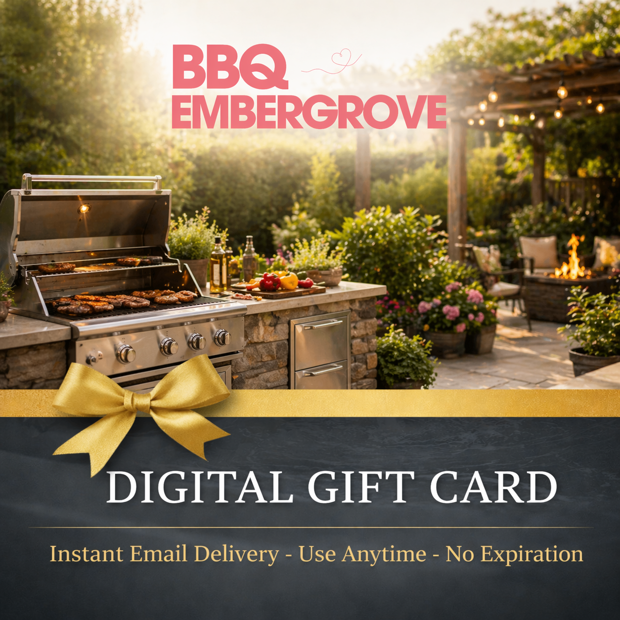 Digital gift card for BBQ Embergrove with outdoor grill scene