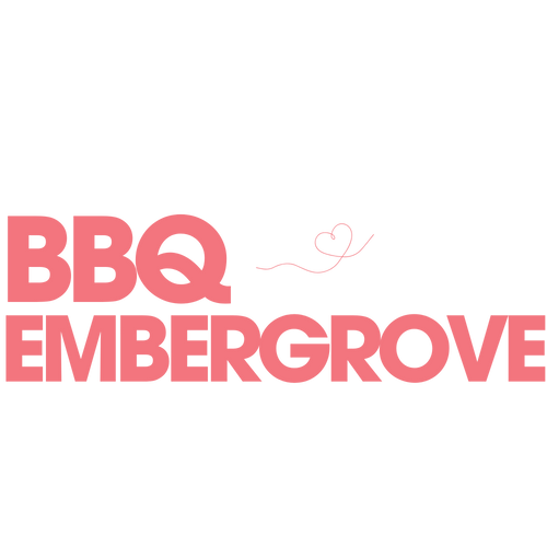 Text 'BBQ EMBERGROVE' in pink on a white background