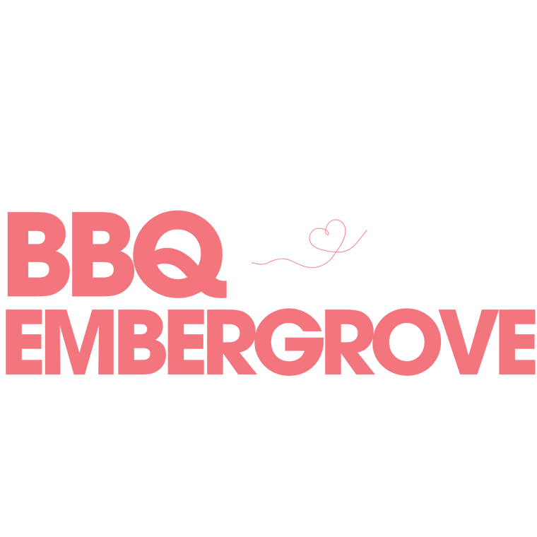 Text 'BBQ EMBERGROVE' in pink on a white background